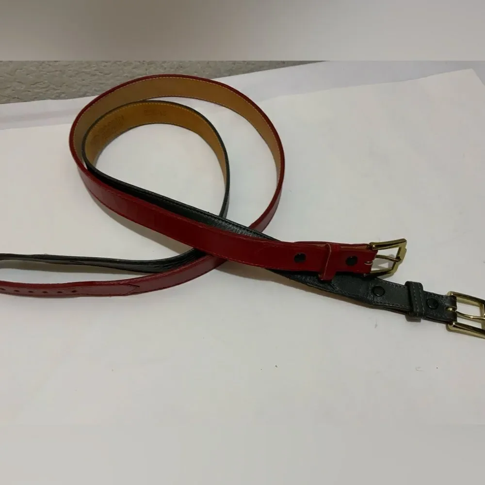 Justin 3044R Brass Buckle & Red Top Grain Cowhide Leather Belt Size 32 lot of 2